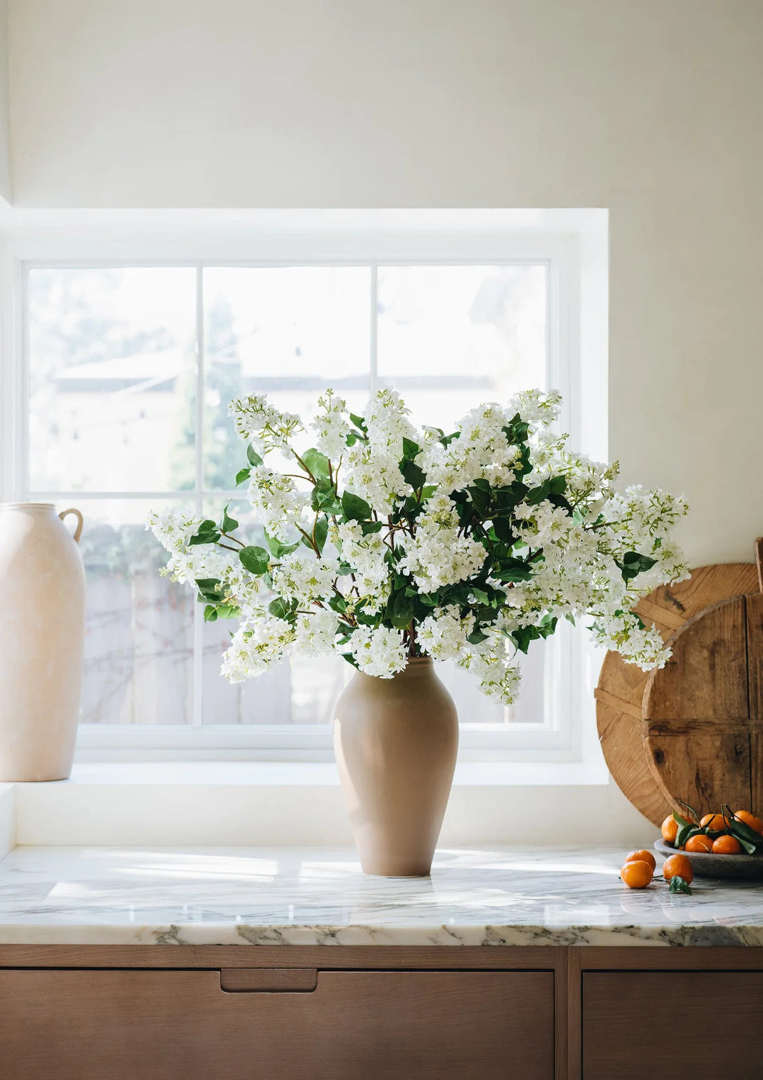 White Faux Lilac Flower Branch - 30"