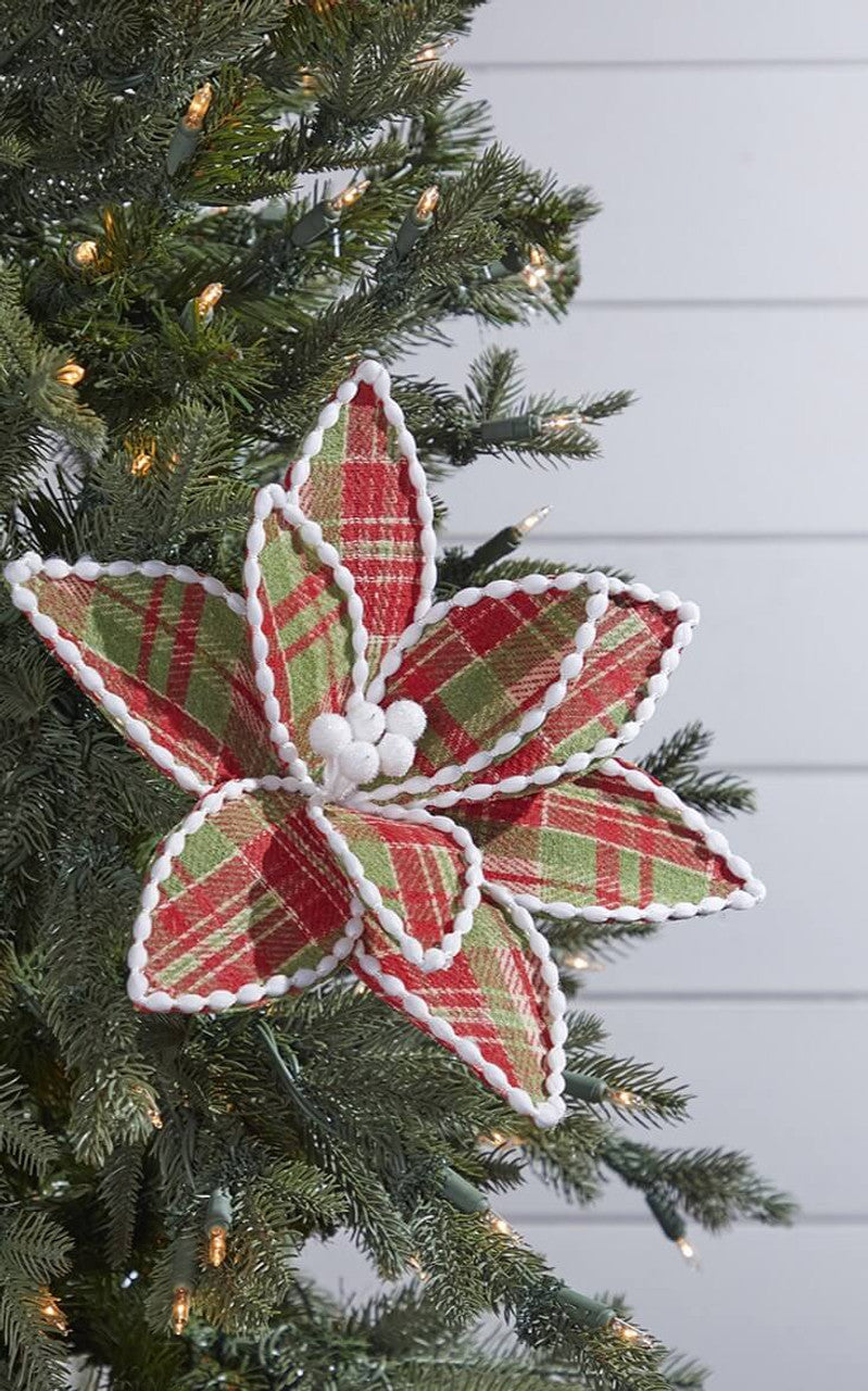 19" Red & Green Plaid Poinsettia Pick
