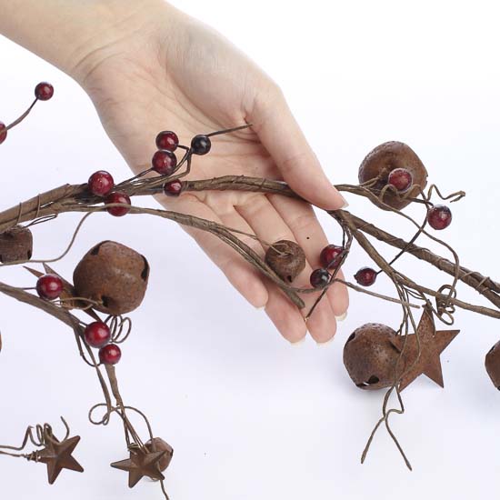 Primitive Rustic Tin Star and Bell Garland