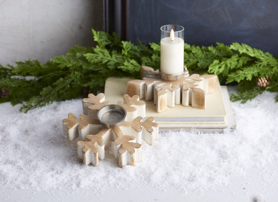 Snowflake Candle Holders - Set of 2 Assorted From RAZ - NEW 2023