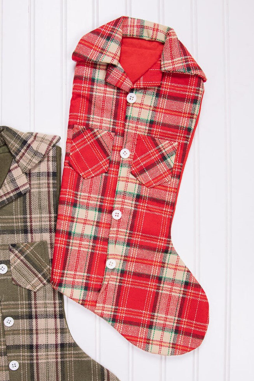 Red Beige Plaid 20” Plaid Lumberjack Shirt Stocking