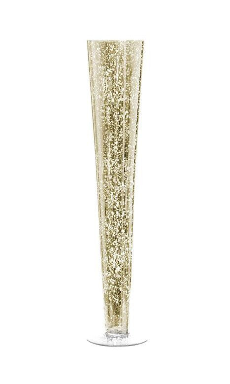 Set of Four 24" Gold Mercury Glass Trumpet Vases