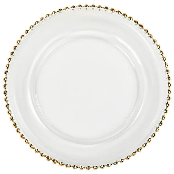 Beaded Glass Charger Plate - Gold Trim