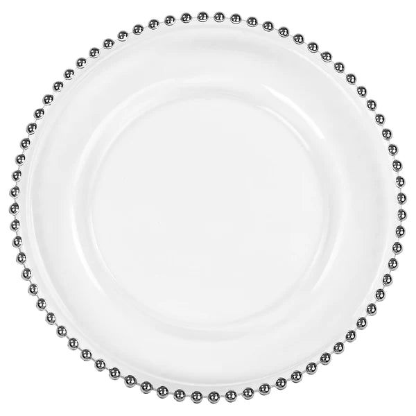 Beaded Glass Charger Plate - Silver trim