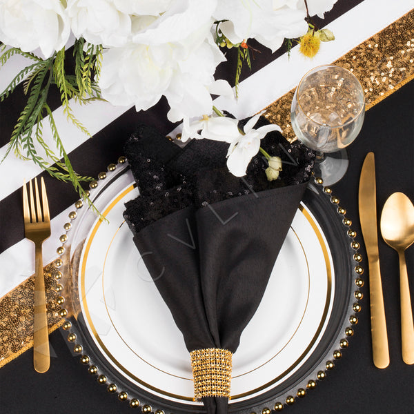 Set Of Ten Glitz Sequin Napkin 20"x20" - Black
