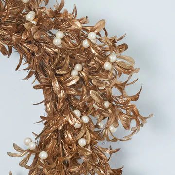 Shiny Metallic Gold Boxwood & Pearl White Mistletoe Berry Christmas Front Door Wreath Glam Mantle Decor
