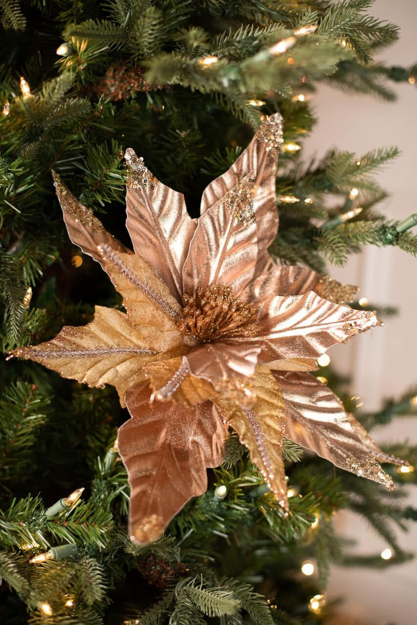 31” Champagne Velvet Metallic Poinsettia