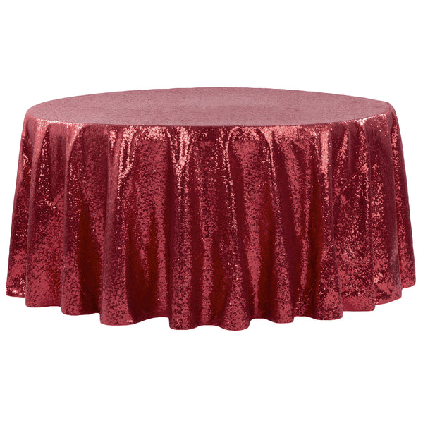 Glitz Sequins 120" Round Tablecloth - Burgundy