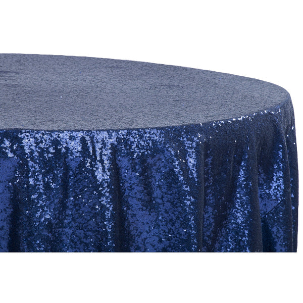 Glitz Sequins 120" Round Tablecloth - Navy Blue