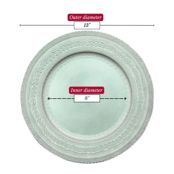 Lace Embossed Acrylic Plastic Charger Plate - Light Turquoise