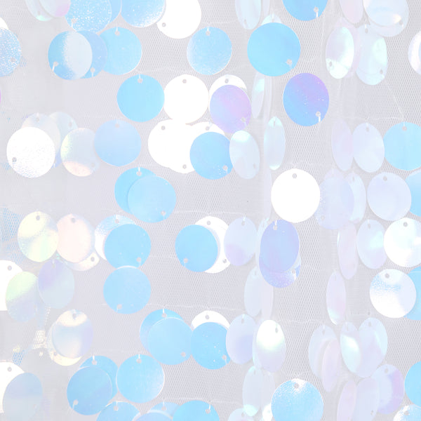 Large Payette Sequin Round 120" Tablecloth - Iridescent White