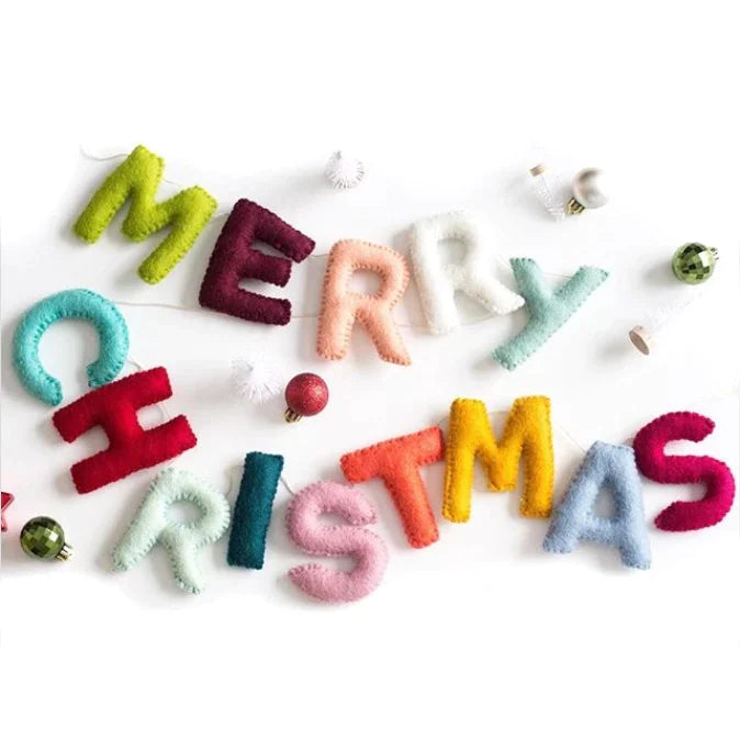 Merry Christmas 6' Reusable Wool Felt Garland Banner