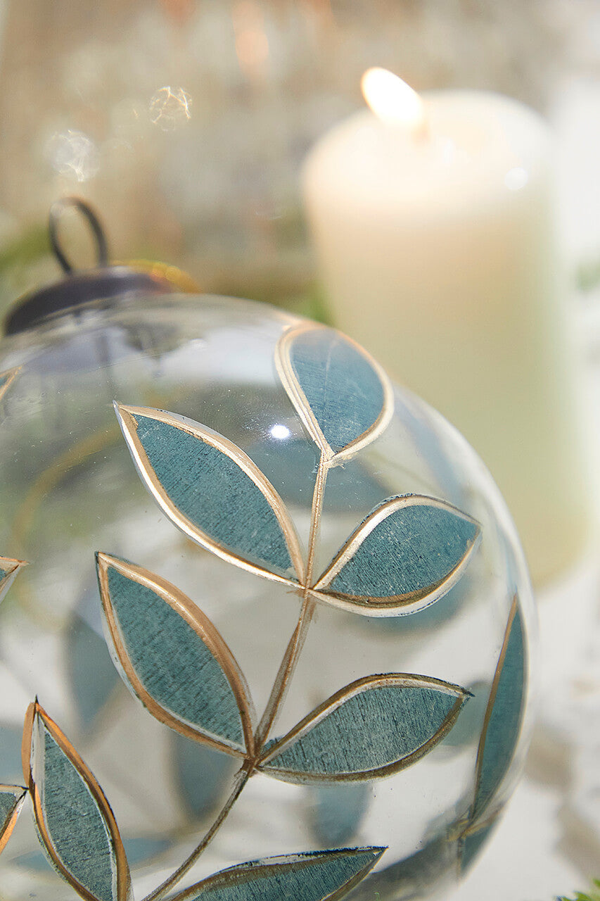 5" Painted Laurel Glass Ornament