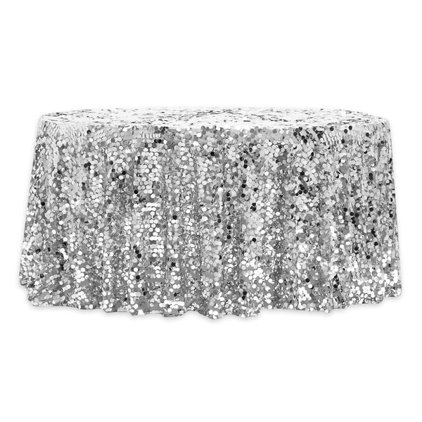 Large Payette Sequin Round 120" Tablecloth - Silver
