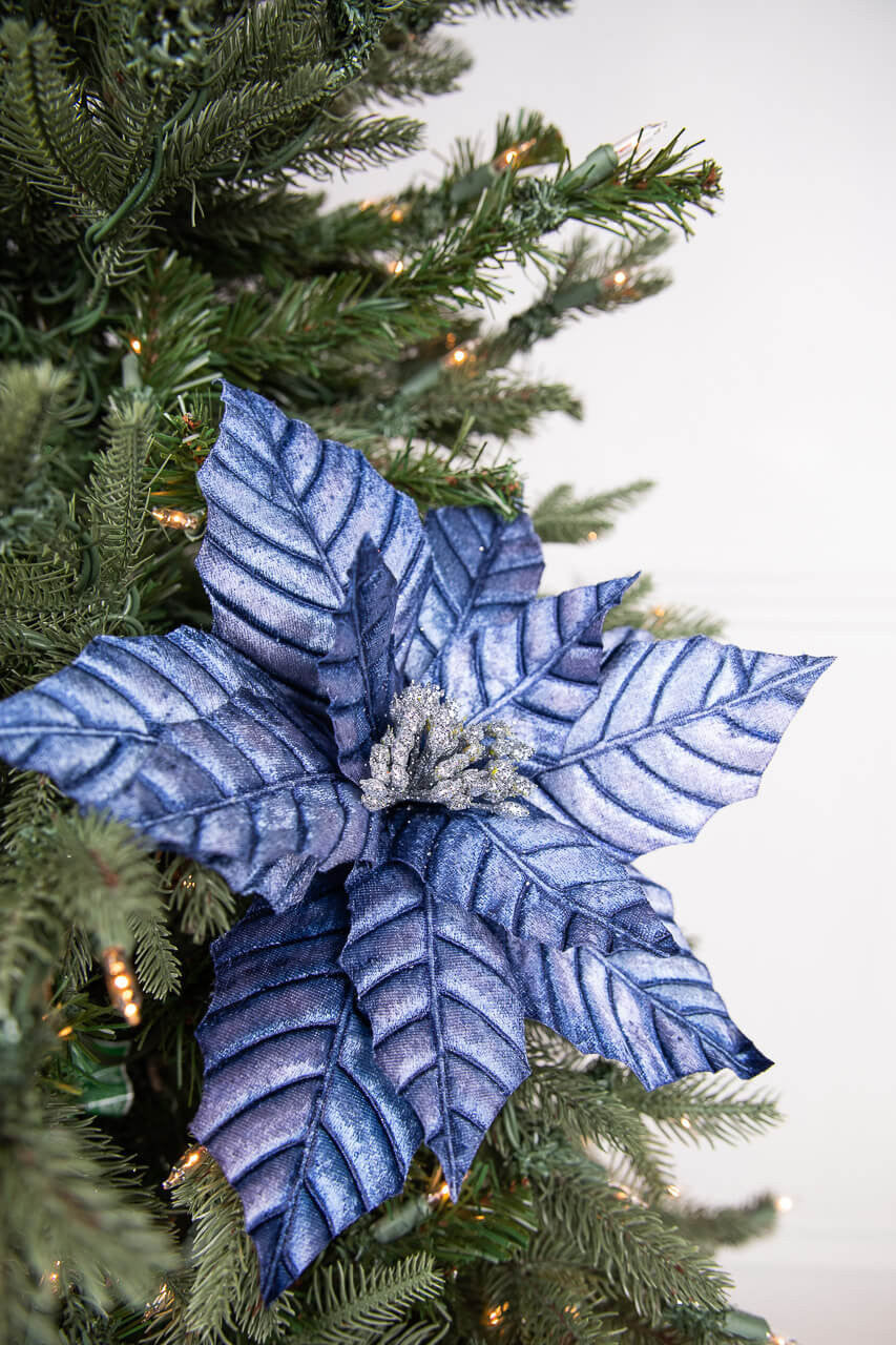 22” Pressed Poinsettia Stem - Navy
