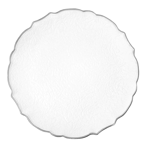Victorian Embossed Acrylic Charger Plate - White Silver-Trimmed