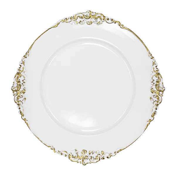 Vintage Round Charger Plate - White Gold-Trimmed