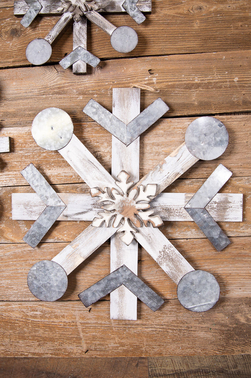 22” Wood Metal Snowflake Ornament - Large