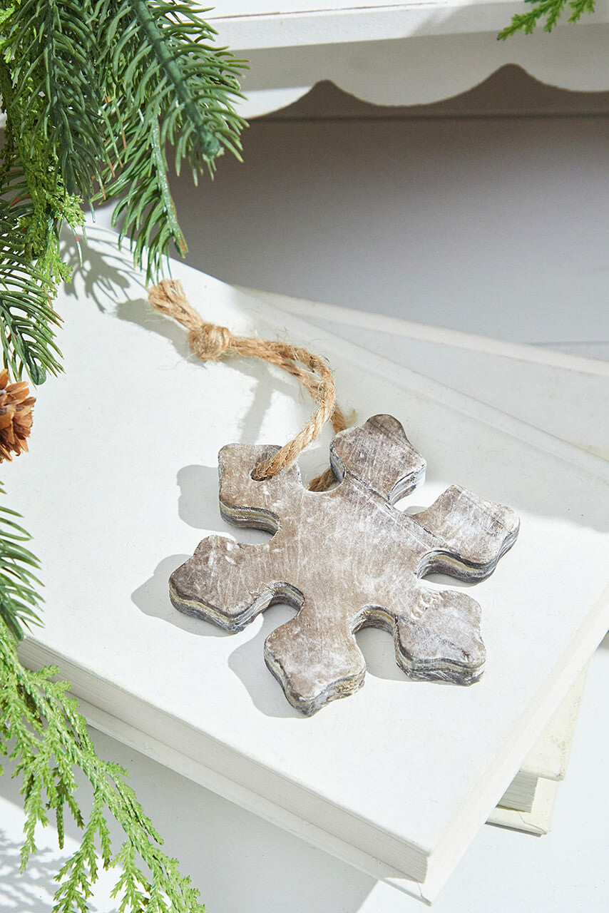 Set Of Three 3.9” Rustic Wooden Snowflake Ornament