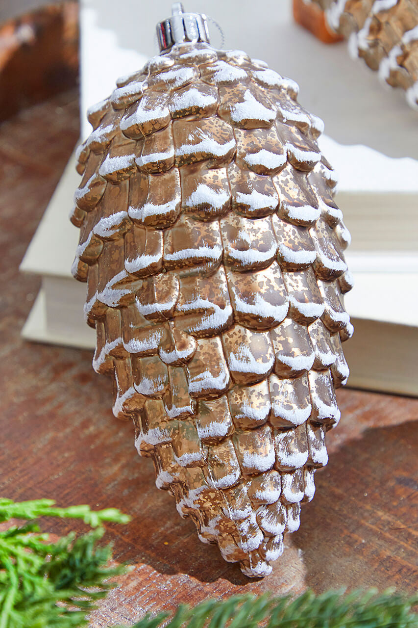 Set of Three 6.5" Brown/White Snowed Pine Cone Ornament