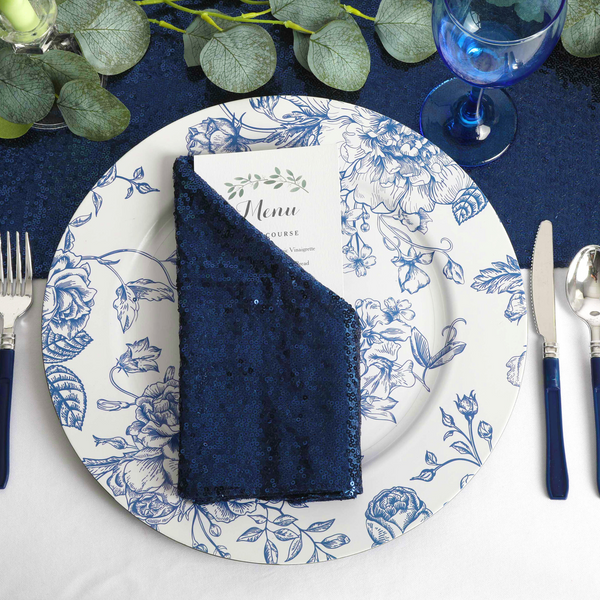 Set Of Ten Glitz Sequin Napkin 20"x20" - Navy Blue (New Tone)