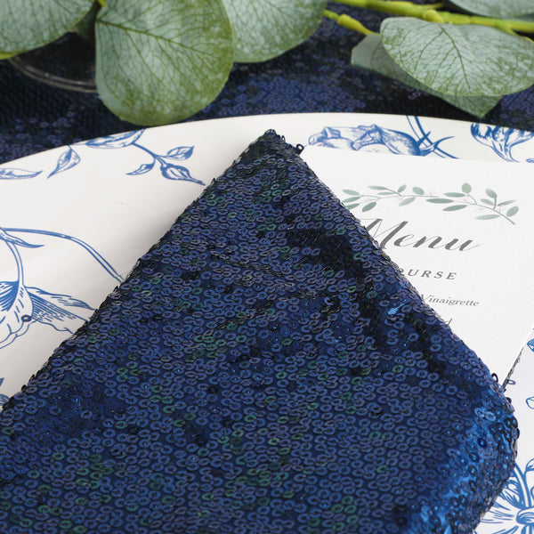 Set Of Ten Glitz Sequin Napkin 20"x20" - Navy Blue (New Tone)