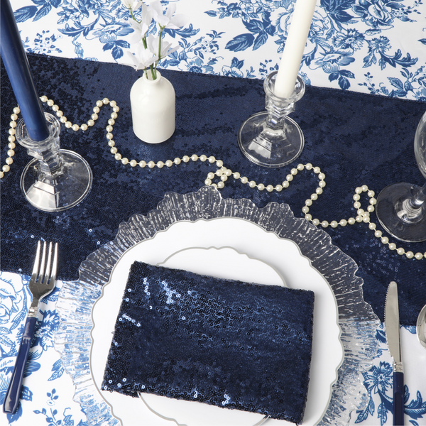 Set Of Ten Glitz Sequin Napkin 20"x20" - Navy Blue (New Tone)