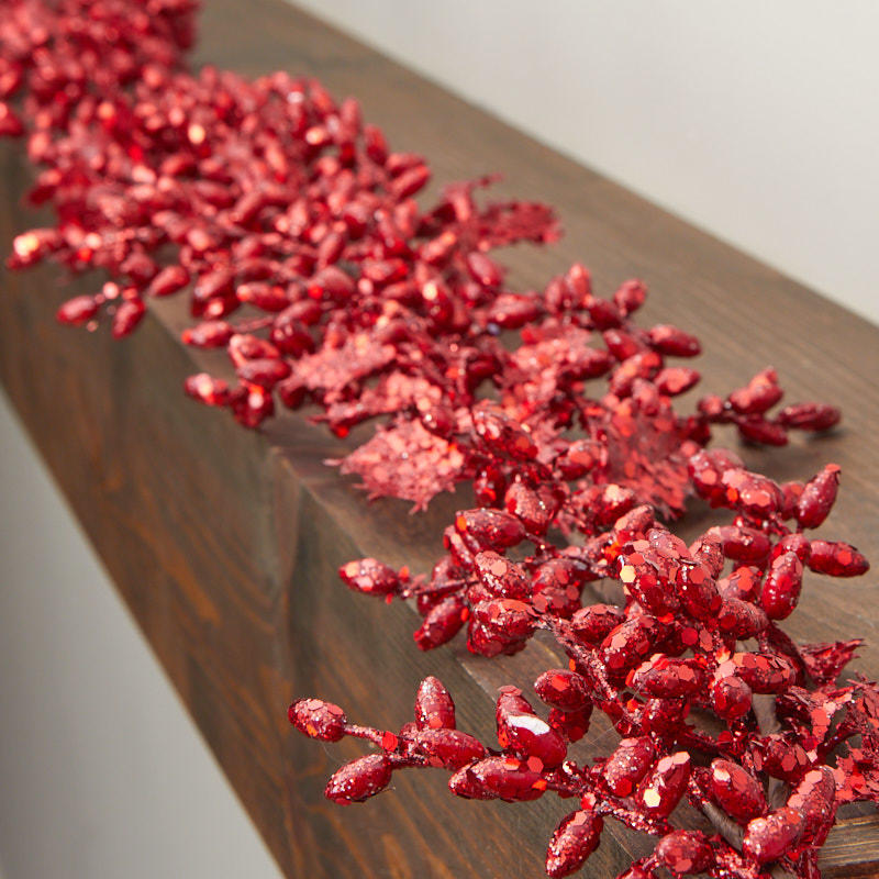 Glitzy Red Artificial Holly Garland