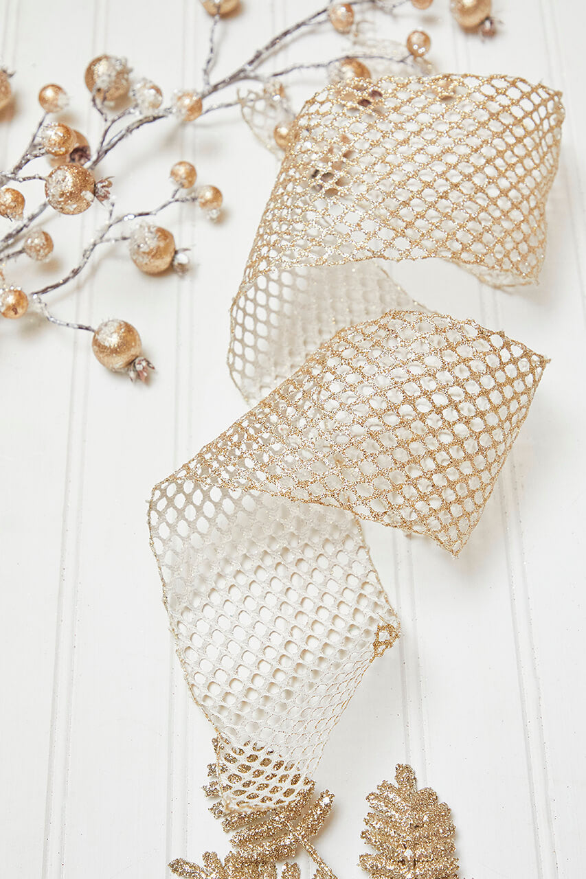 4" x 10 Yard Gold Glitter Mesh Ribbon