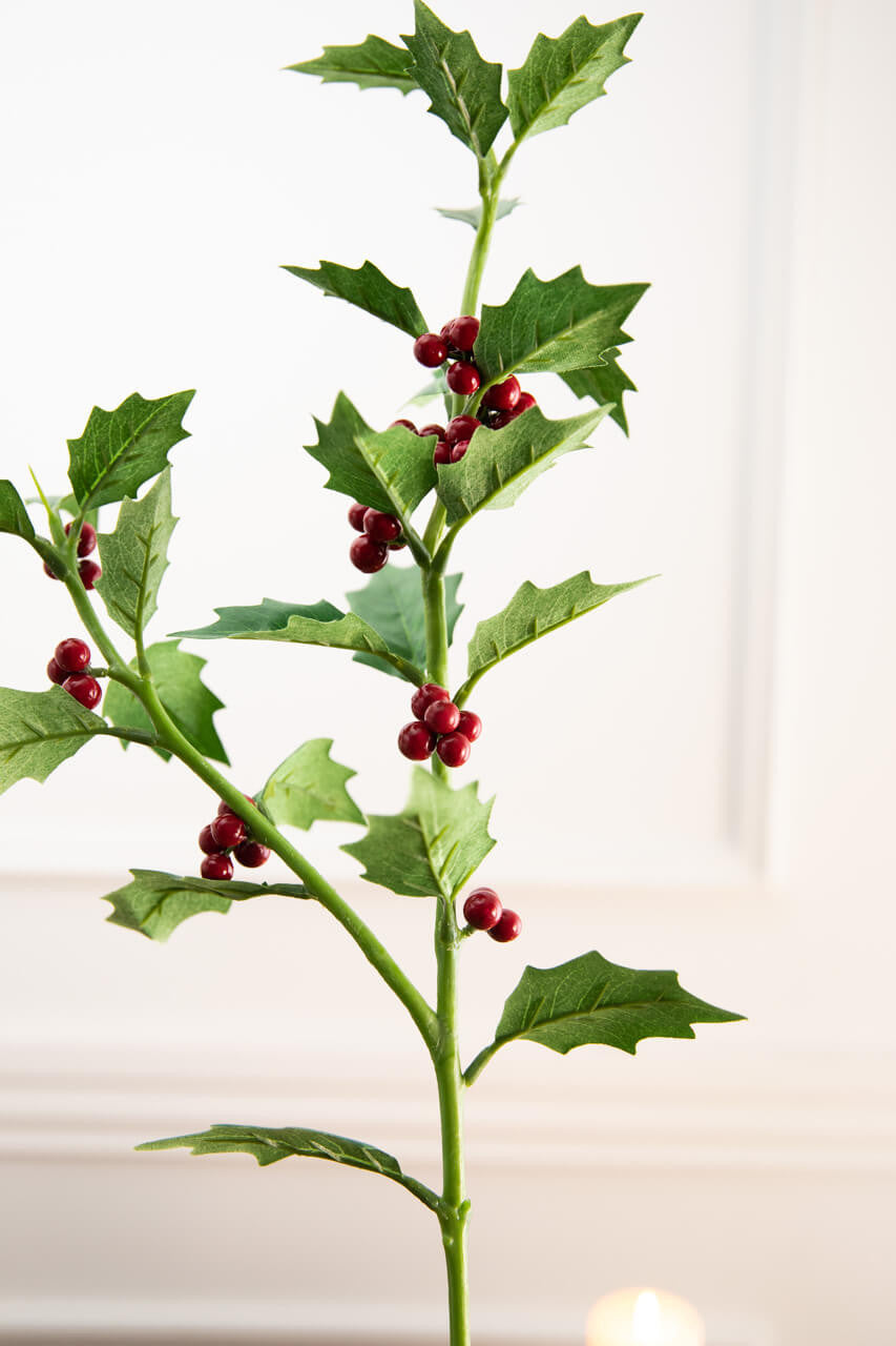Set Of Three 30” Holly Stem With Red Berries