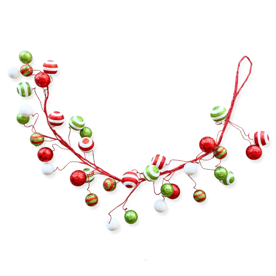 GLITTER BALL GARLAND RED, LIME, AND WHITE, 5