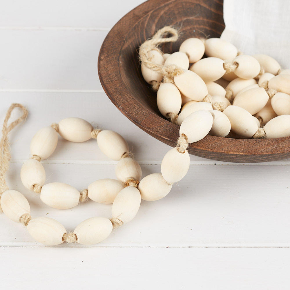 Natural Wood Egg Bead Garland