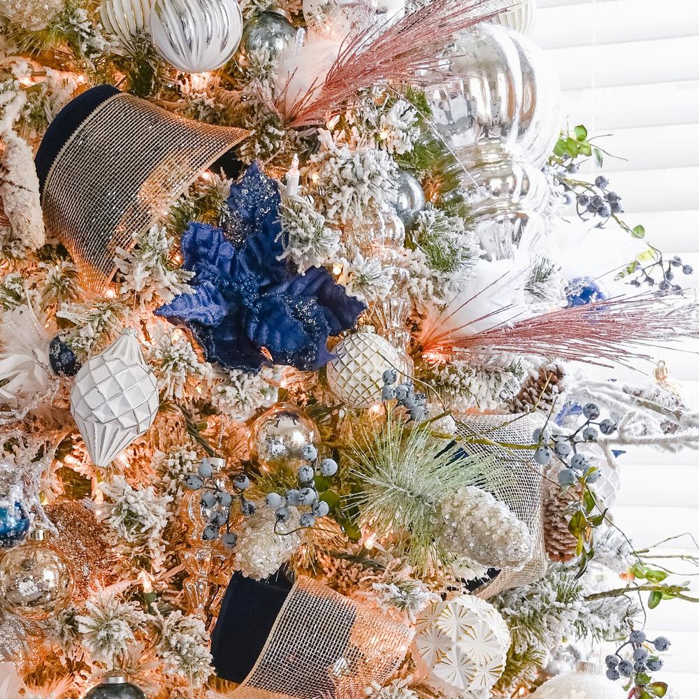 Set of Two Navy Blue Velvet Poinsettia Stem
