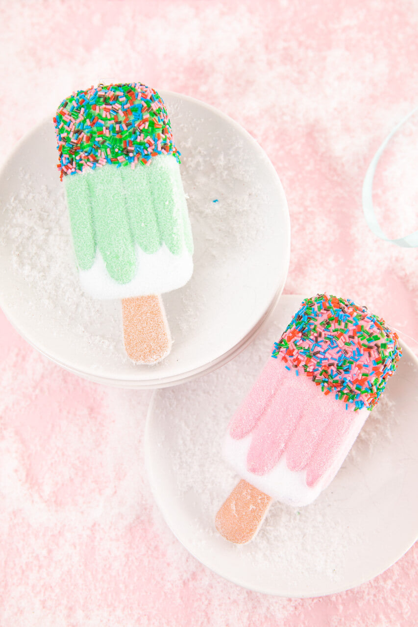 Set Of Two 5" Plastic Popsicle With Sprinkles Ornament