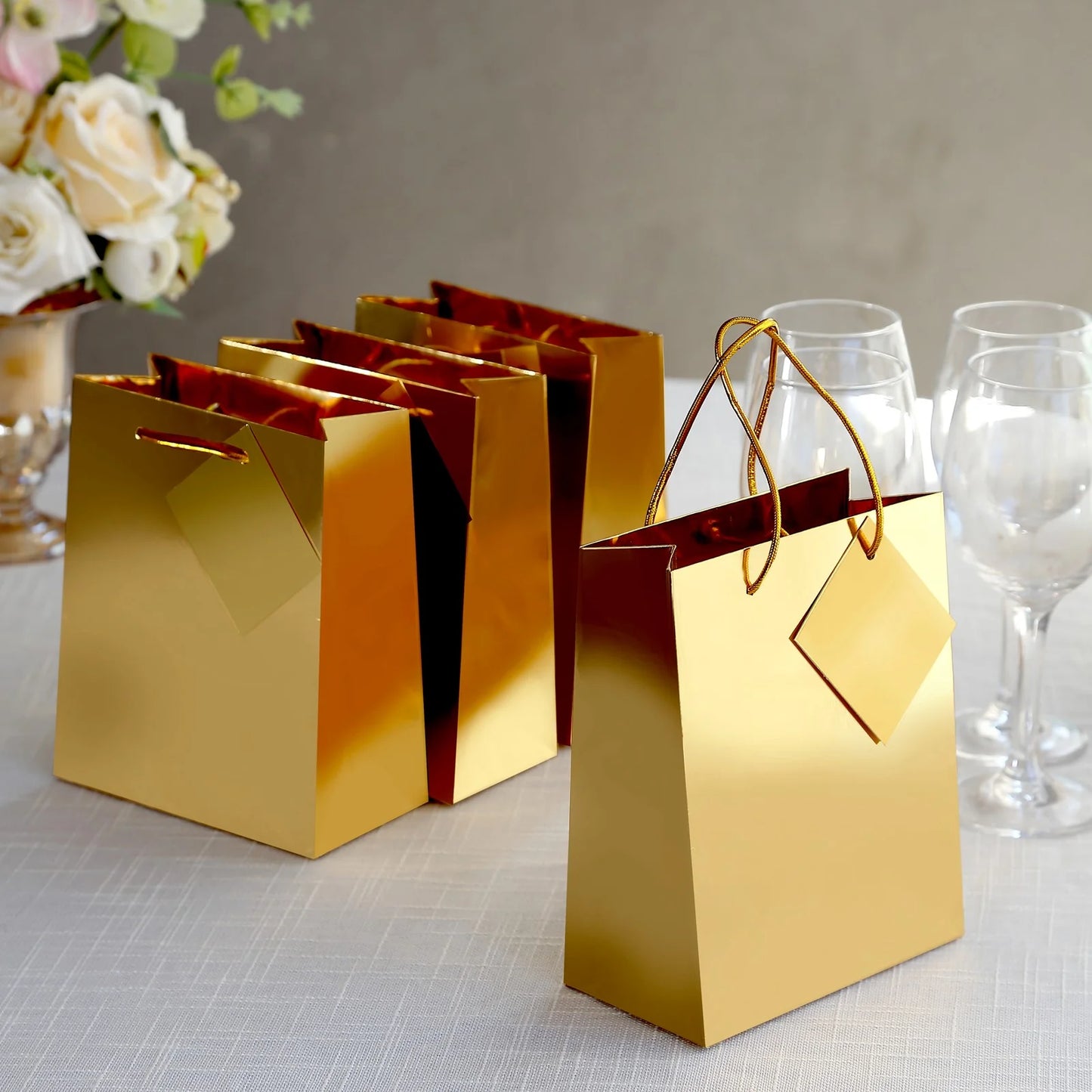 Gold Foil Paper Gift Bags with Handles For Party Favors, Shiny Metallic Euro Tote Bag