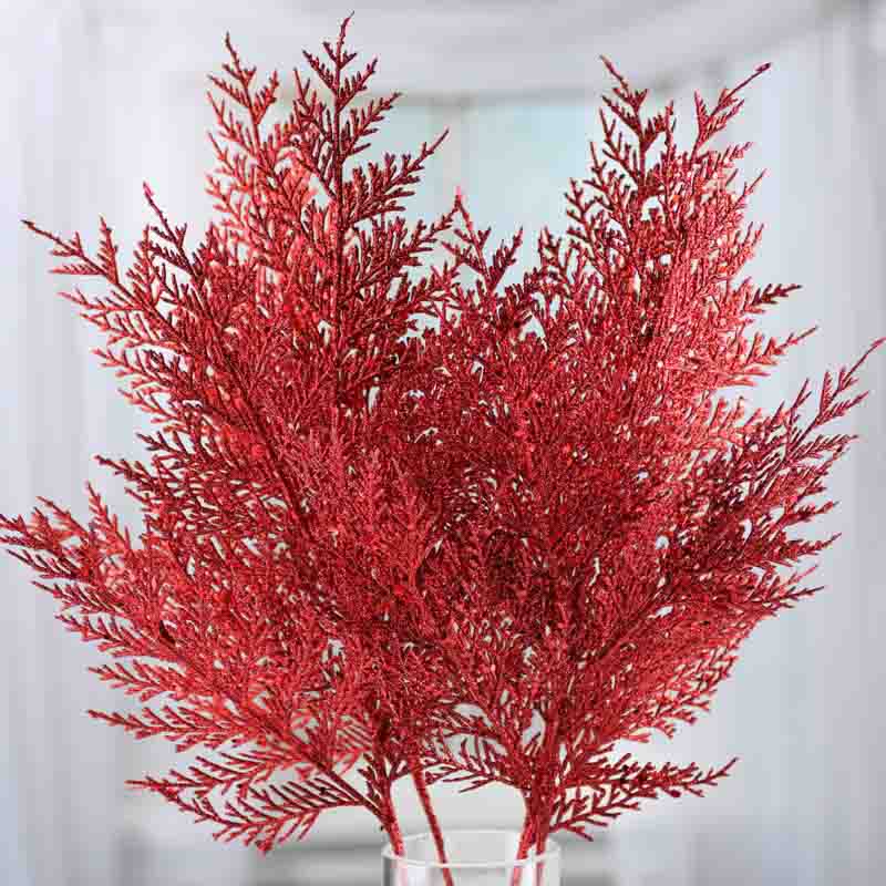 Red Sparkling Artificial Cedar Sprays (Package of 4 pieces)