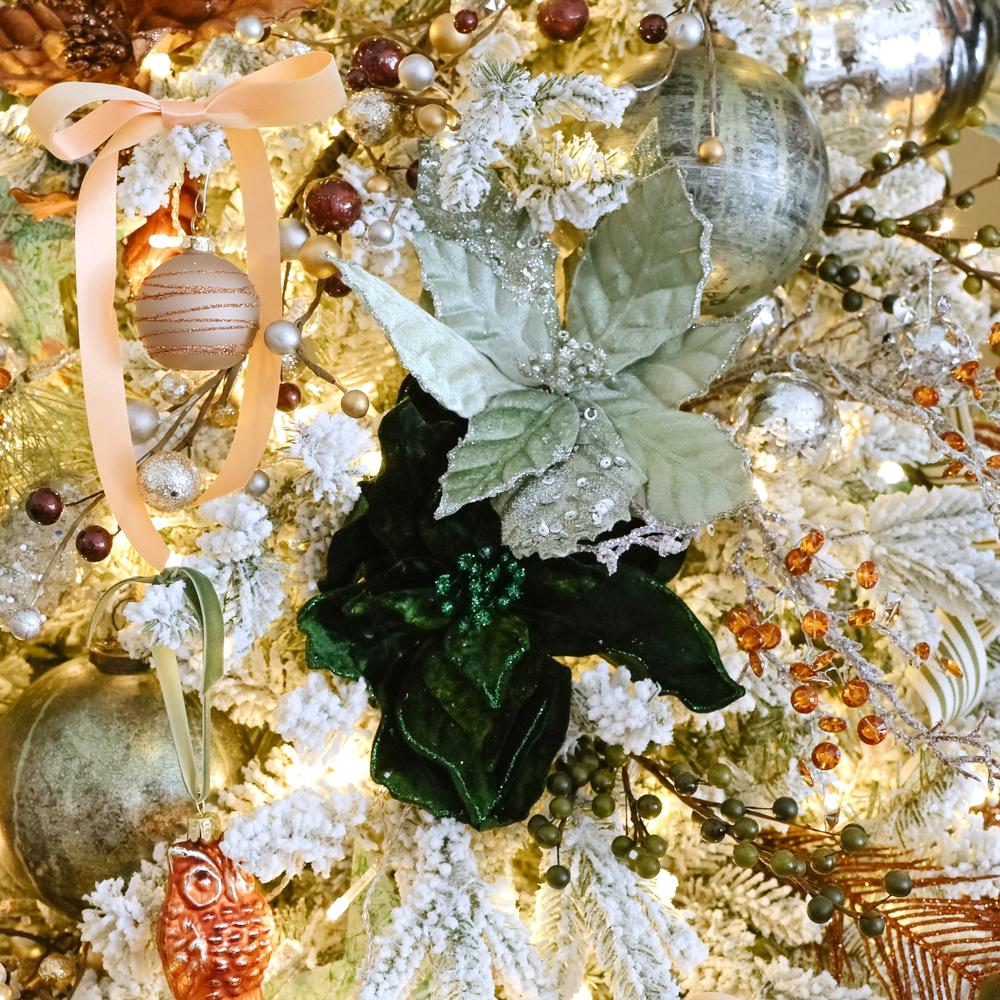 Set of Two Sea Foam Sparkling Velvet Artificial Poinsettia Pick