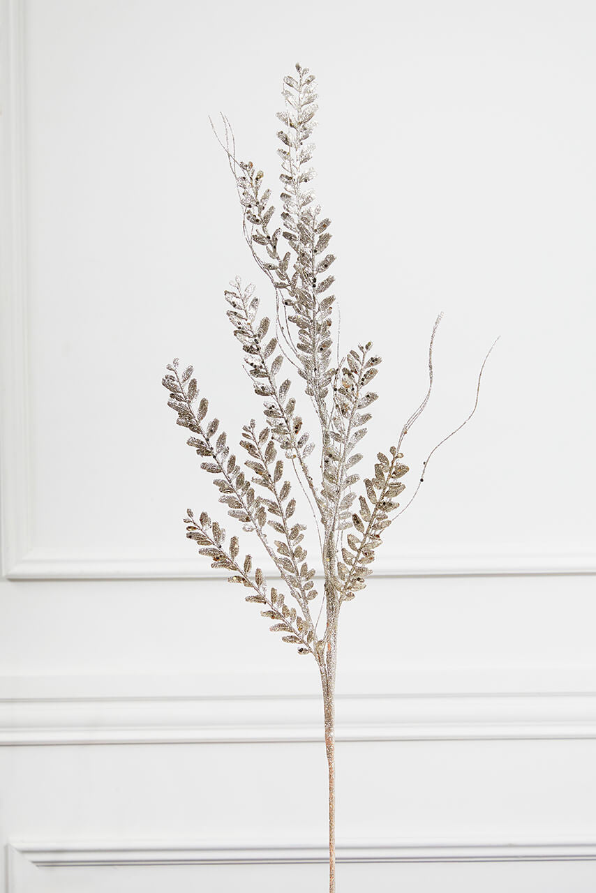 Set Of Two 34" Platinum Glitter Fern Spray