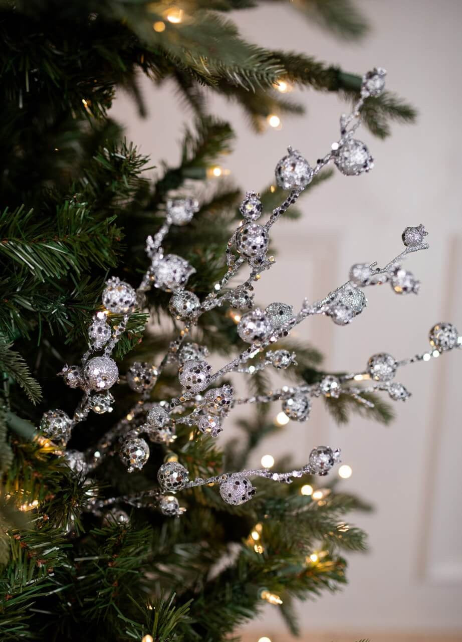 Set Of Two 30” Silver Pomegranate Glitter Spray