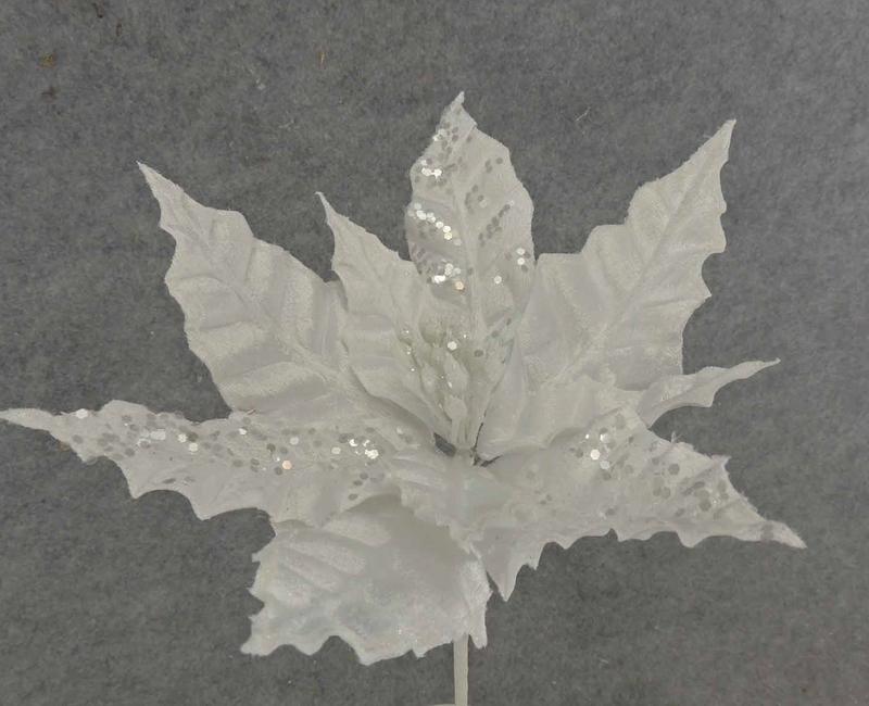 Set of Two Sparkling White Artificial Poinsettia Pick