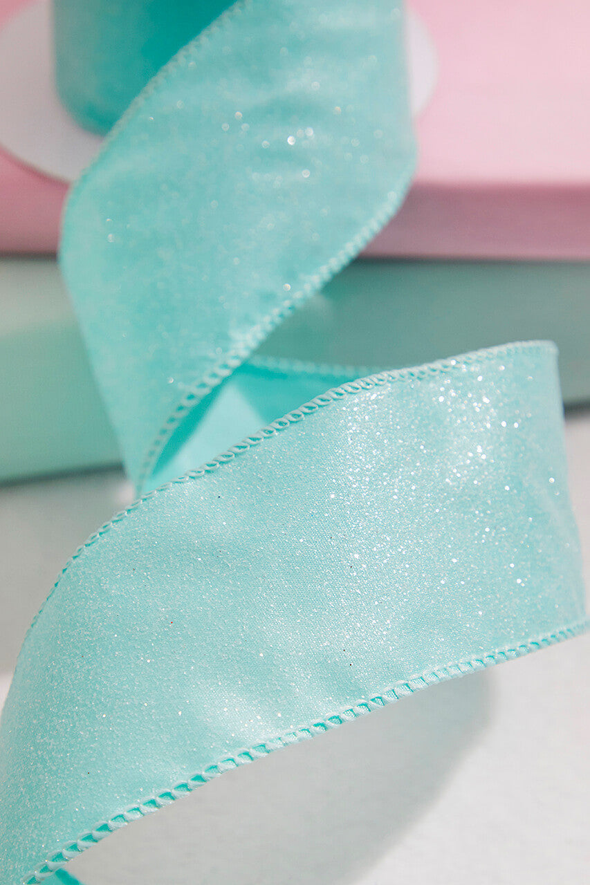 2.5" x 10 Yard Teal Glitter Candy Wired Ribbon