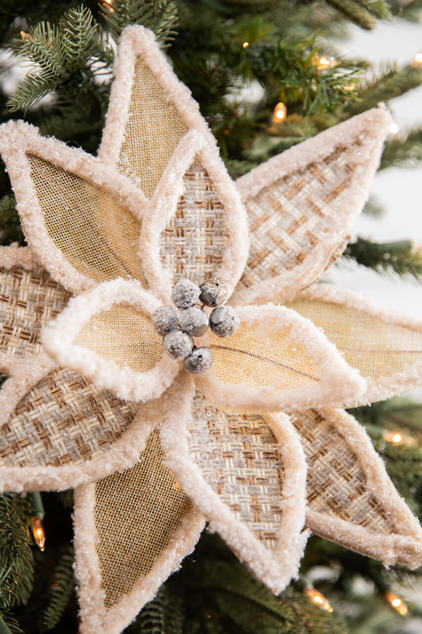 22” Tweed Burlap Poinsettia Stem - Natural