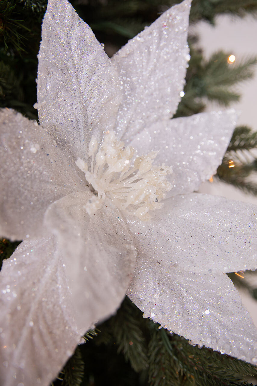 26” Embossed Poinsettia with Glitter Stem