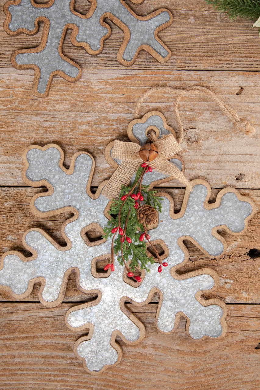 12” Wood Snowflake Ornament with Iron Accent