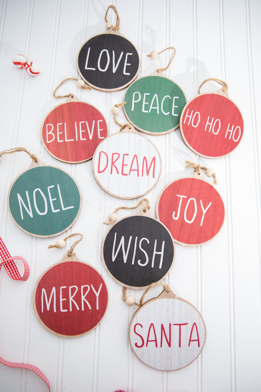 5” Holiday Wishes Wooden Disc Ornament- Set of 10