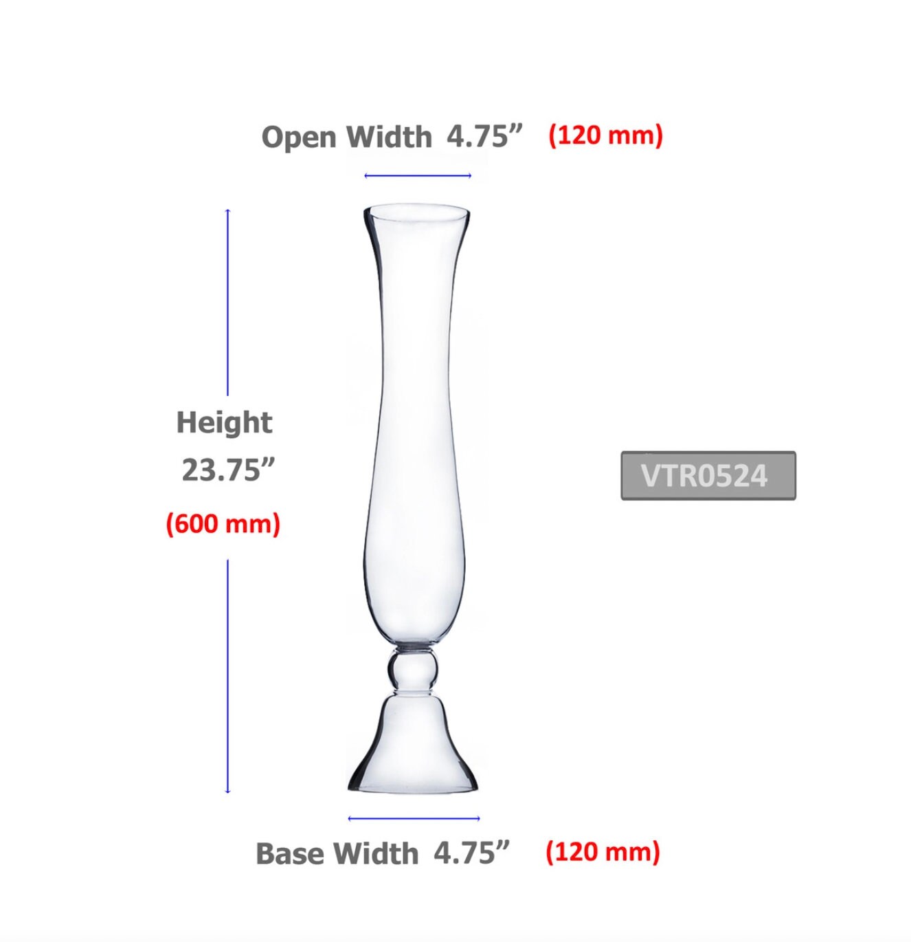 4 PACK 24" Tall Clear Reversible Trumpet Glass Vases Wedding Reception Centerpieces Floral Arrangements Table Decorations Long Large Vase
