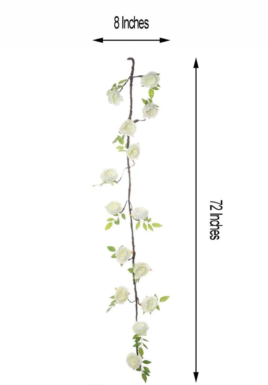 FOUR 6 FT. Cream Peony Garland Vine Spring Decor Easter Floral Arrangements Wedding Ceremony Outdoor Hanging Flowers Ivory Faux Ivory Sale
