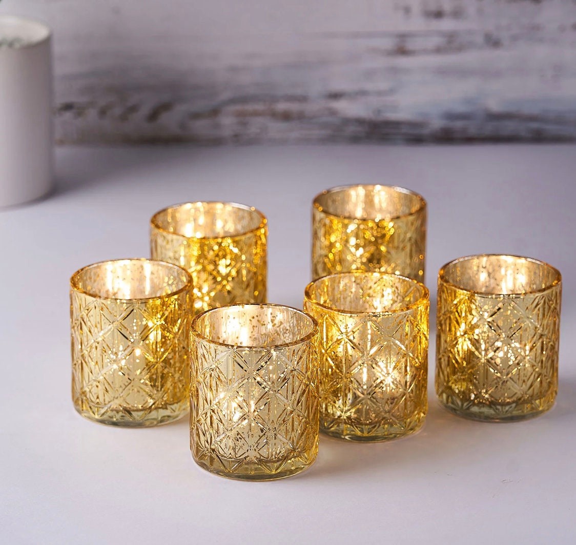 24 Gold Mercury Glass Votive Candle Holders Speckled Glass Light Gold Lighting Reception Wedding Wholesale Champagne Table Decor Free Ship