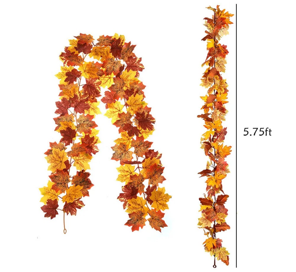 TWO 5.8 FT. Maple Leaves Autumn Garland Fall Harvest Decor Fall Decorations Orange Leaf Fireplace Mantel Wholesale Thanksgiving Decor Sale