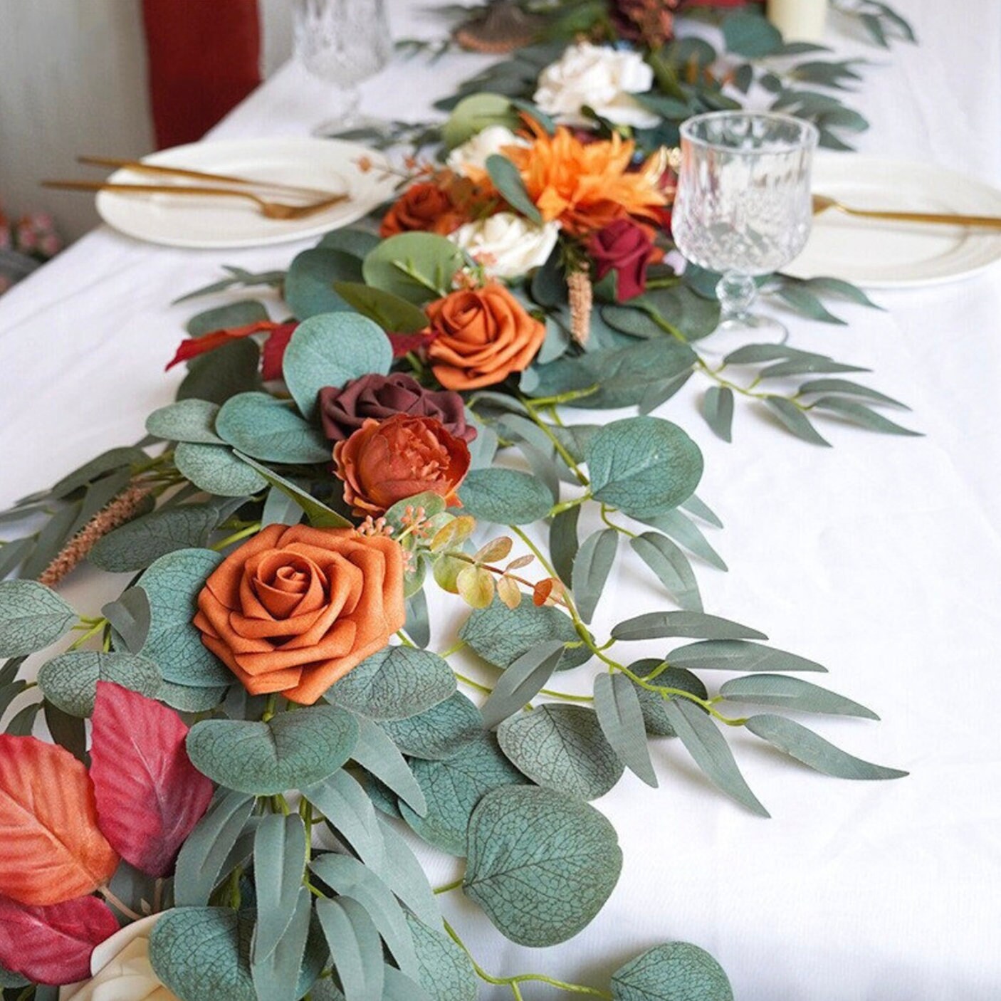 6 FT. Terracotta Burnt Orange Flower Garland Fall Harvest Decor Decorations Fall Wedding Fireplace Mantel Wholesale Thanksgiving Decor